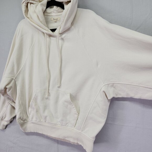 Madewell Hooded Cocoon Sweatshirt Size Large Relaxed Dolman Sleeve Ivory - Picture 4 of 14